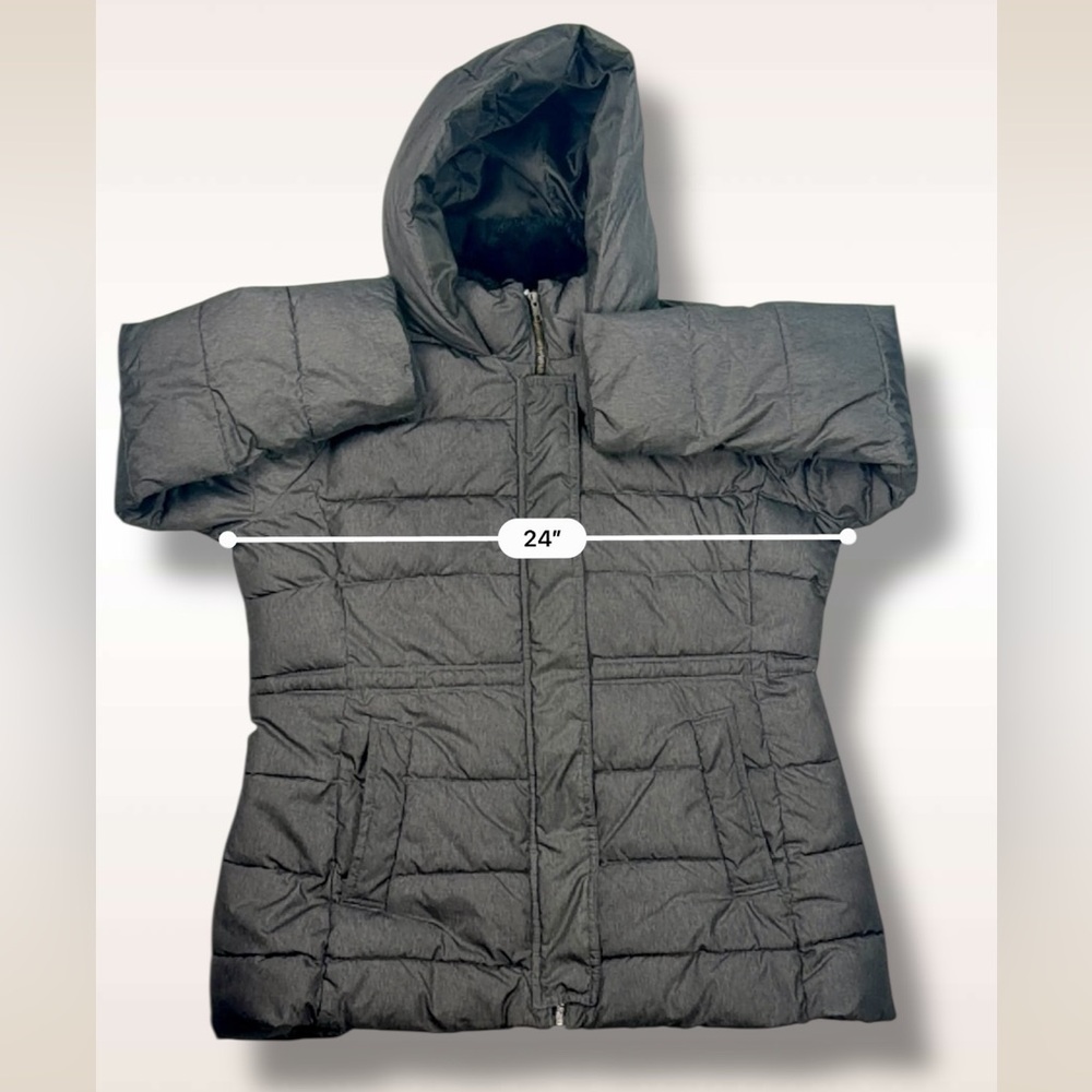 GAP Mid Puffer Jacket Silver Heather Hooded Faux-Fur Lined – Women’s Size XL - Picture 13 of 17